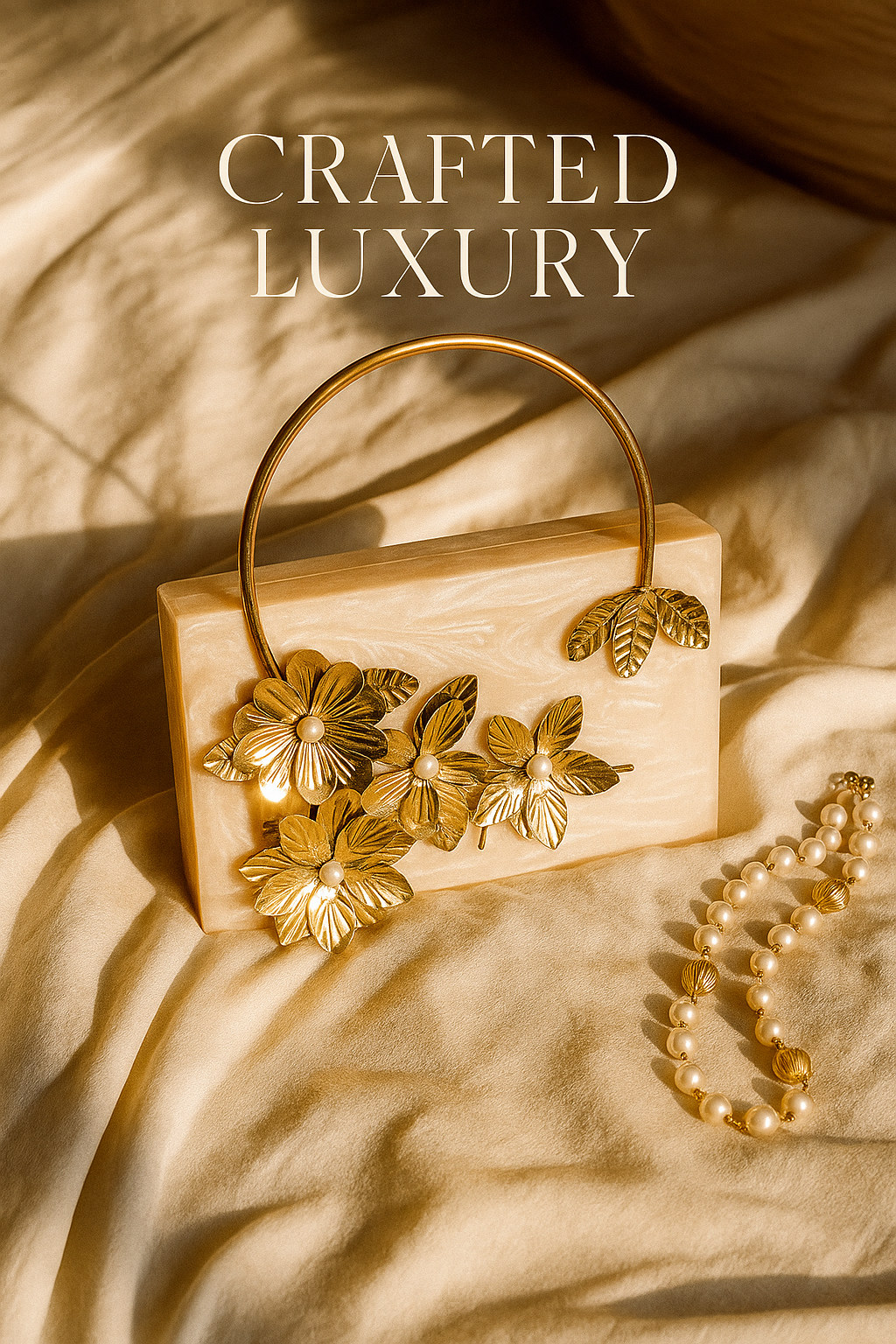 Flower Motif Handle Resign Clutch